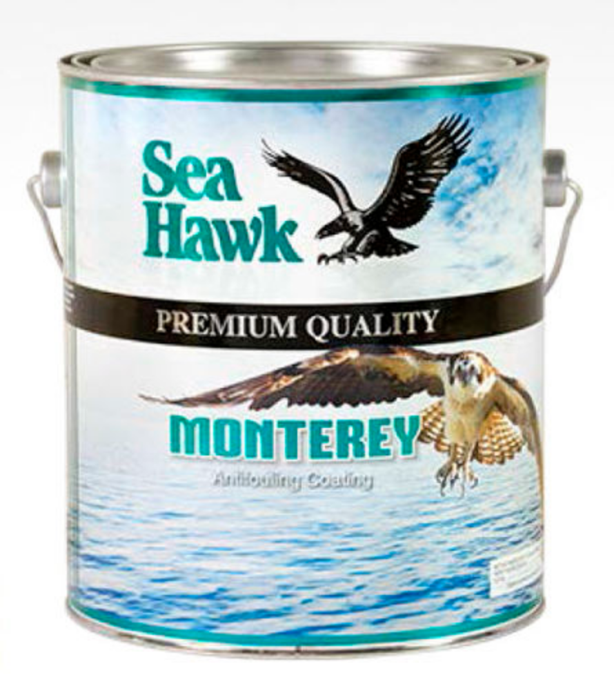 Tin of Sea Hawk Monterey antifouling coating.